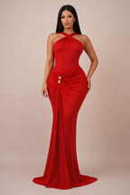 Aurelia™ Cross Halter Ruched Maxi Dress