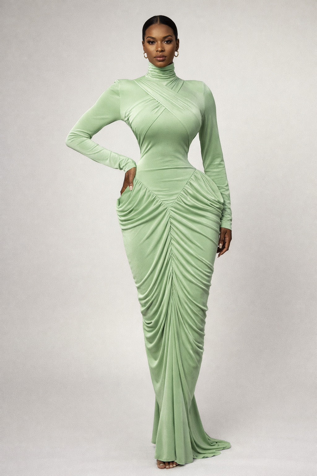 Elara™ Draped High Neck Maxi Dress