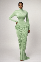 Elara™ Draped High Neck Maxi Dress