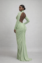 Elara™ Draped High Neck Maxi Dress