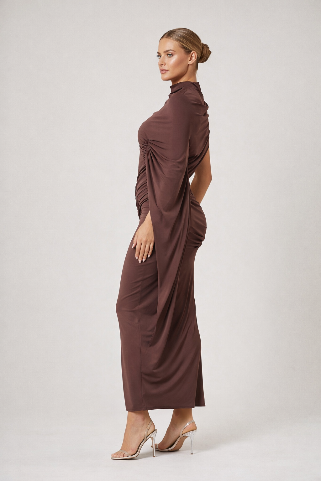 Seraphine™ Satin Shoulder Draped Maxi Dress