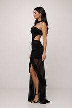 Lunara™ Cut-Out Mesh Ruffle Maxi Dress