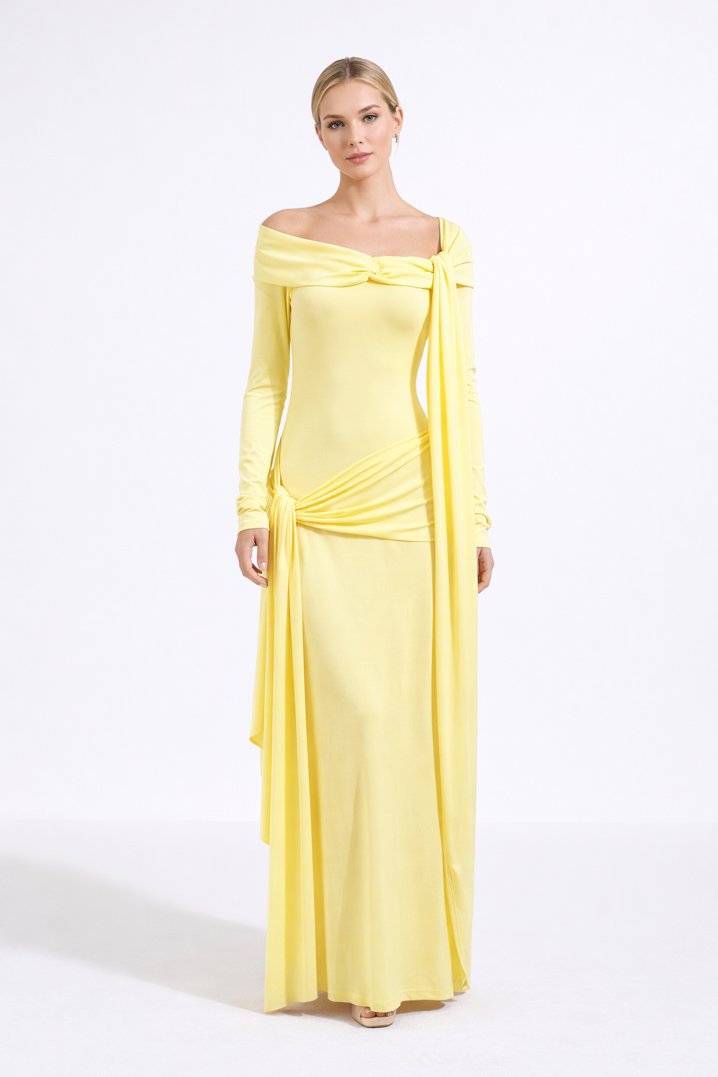 Solara™ Draped Off-Shoulder Maxi Dress