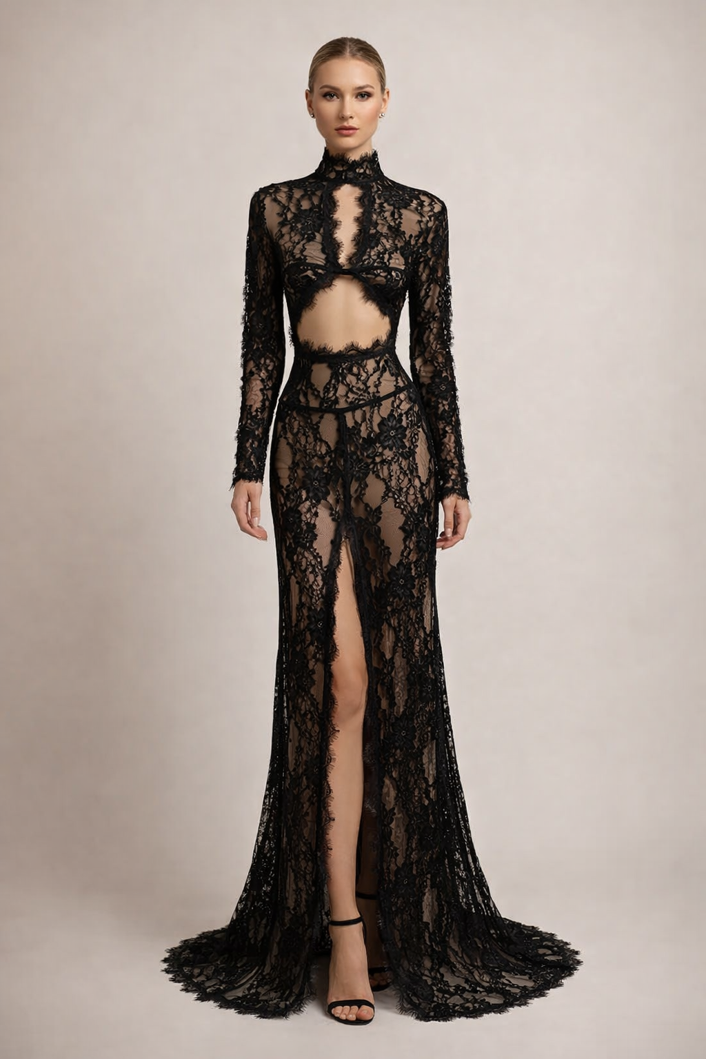 Amoura™ Sheer Cutout Lace Maxi Dress
