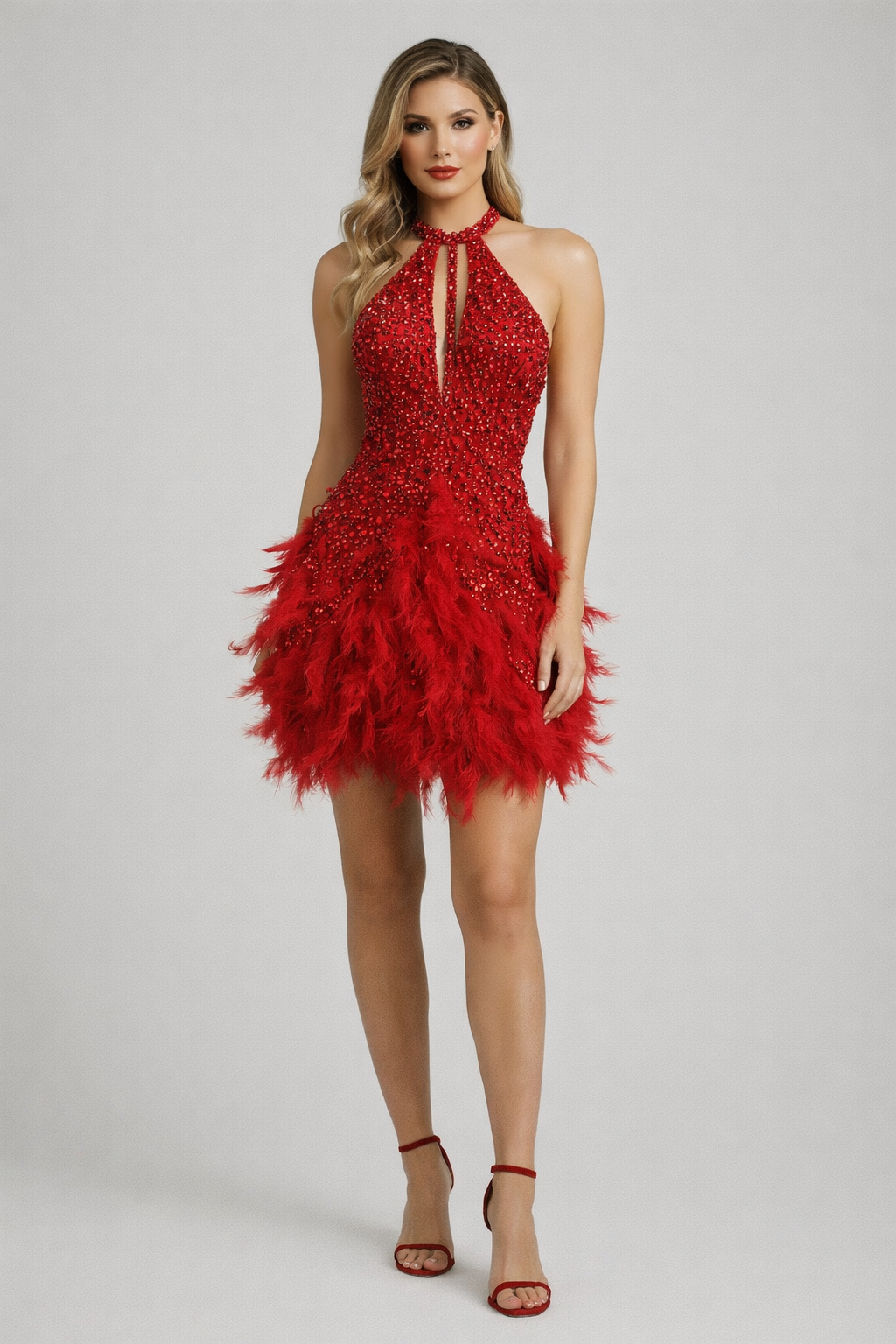 Rosé™ Hand-Embellished Pearl Feather Mini Dress