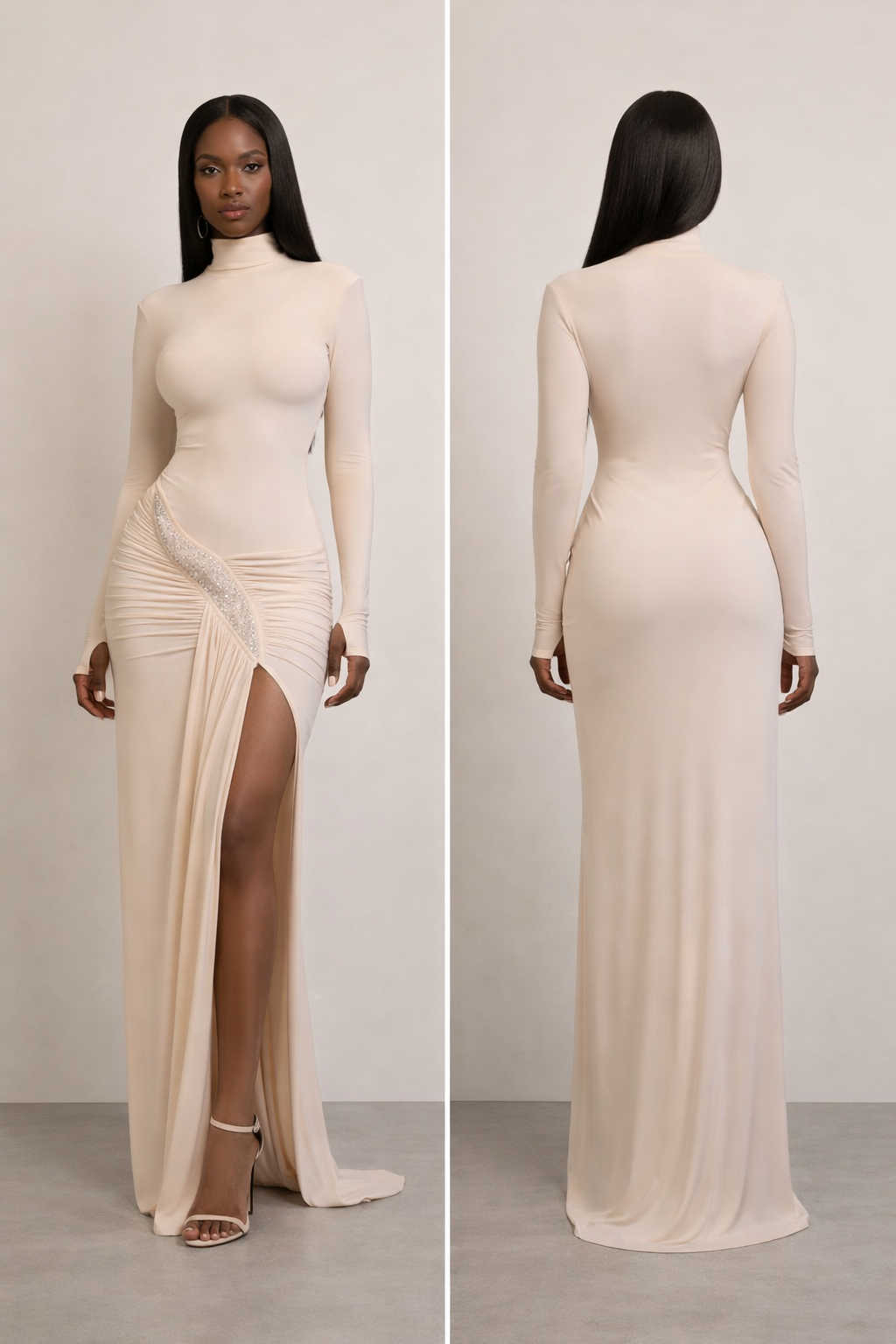 Éclat™ Embellished High-Neck Maxi Dress