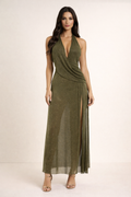 Veraux™ Olive Stardust Halter Maxi Dress