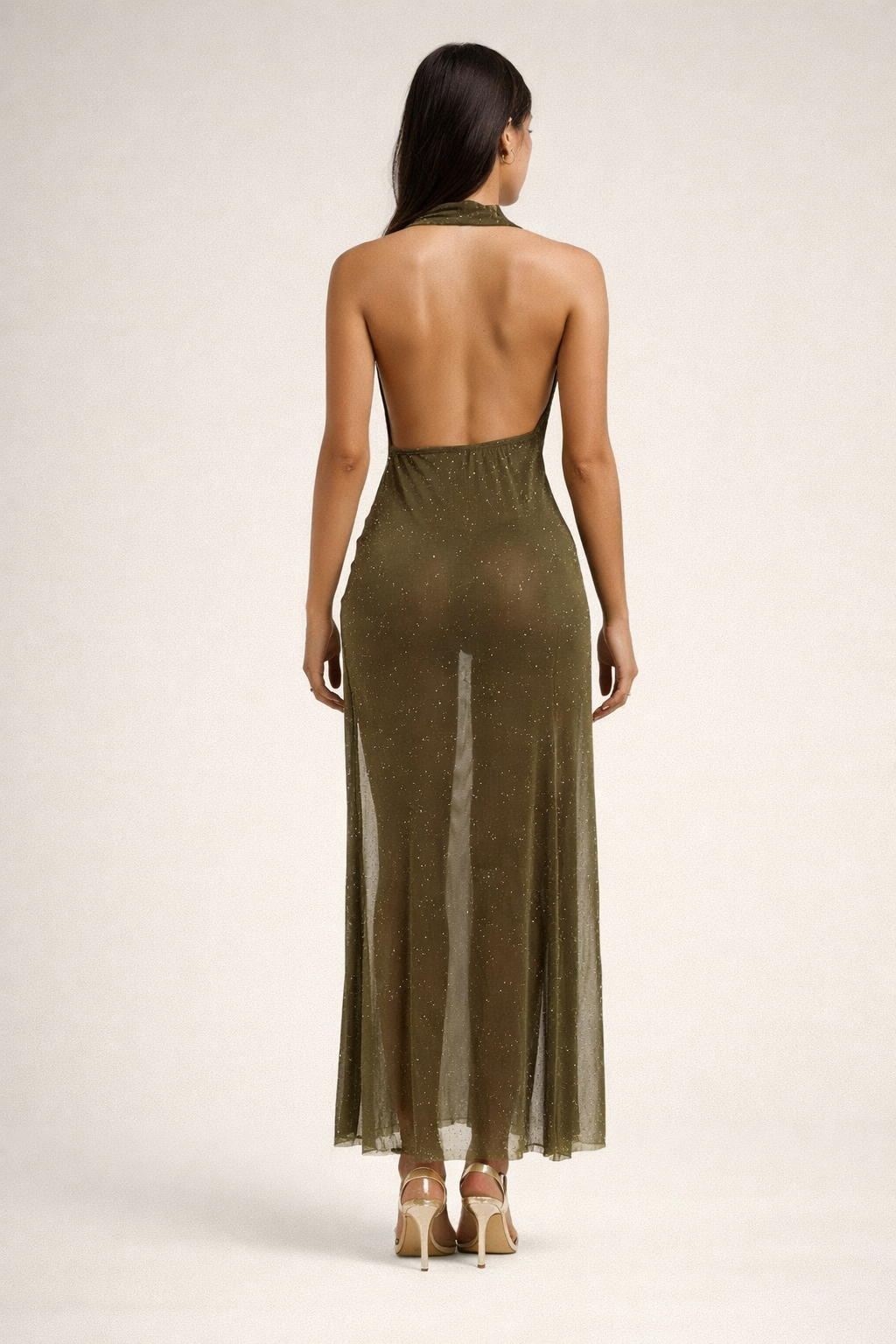 Veraux™ Olive Stardust Halter Maxi Dress