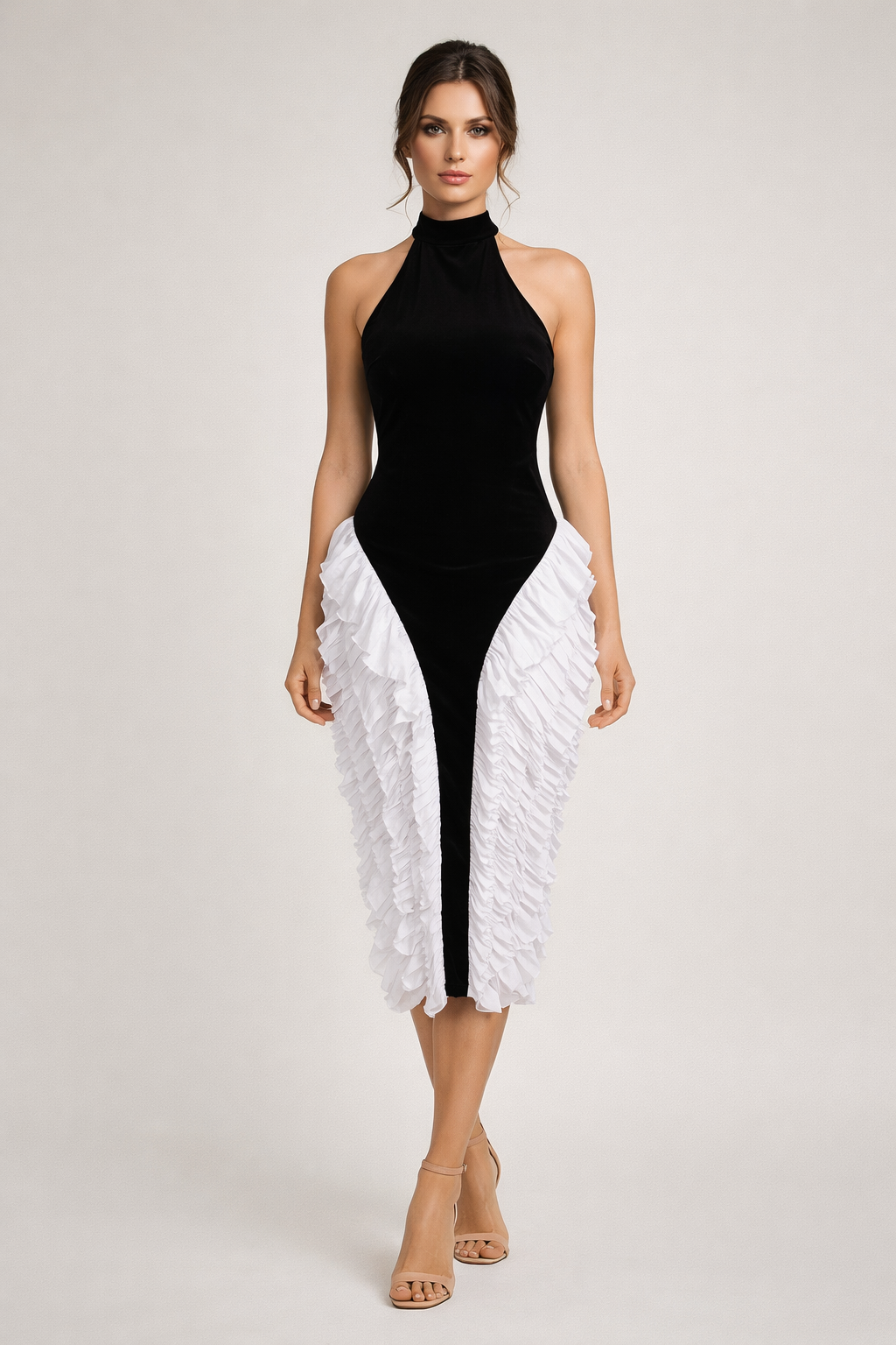 NoirÉlys™ Ruffle Halo Midi Dress