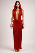 Ravenna™ Crimson Hooded Sequin Maxi Dress
