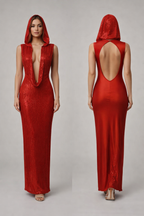 Ravenna™ Crimson Hooded Sequin Maxi Dress