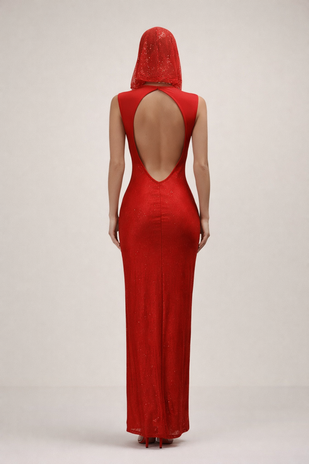 Ravenna™ Crimson Hooded Sequin Maxi Dress