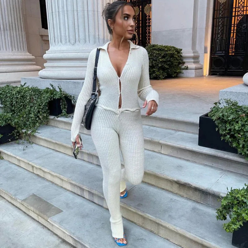 Button Up Cut Out Knitted Jumpsuit
