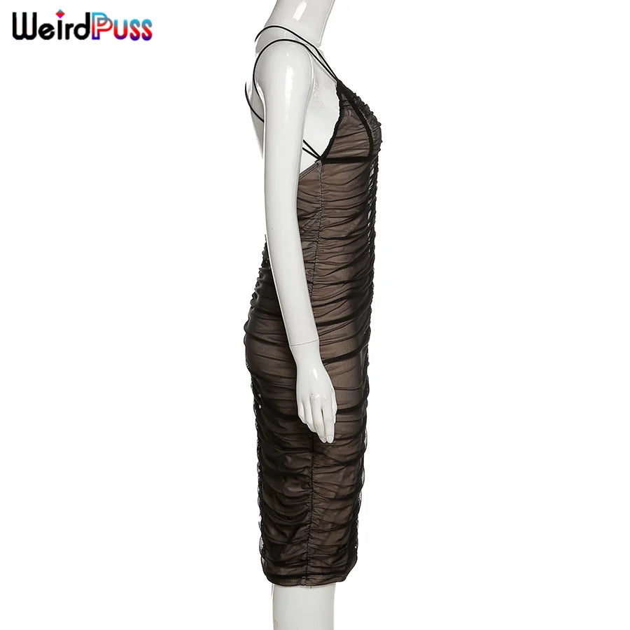 Amarisse™ Deep V-Neck Double Layer Midi Dress
