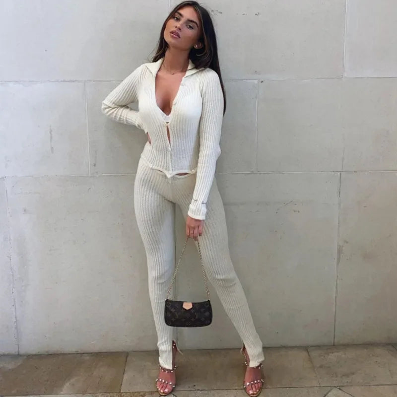 Button Up Cut Out Knitted Jumpsuit