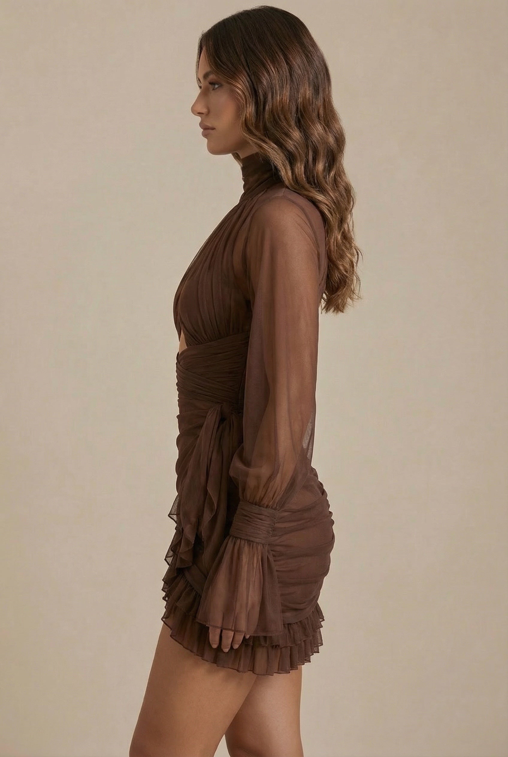 Noctéra™ Sheer Drape Mini Dress