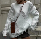 Round Neck Tassel Detail Loose Knitted Jumper