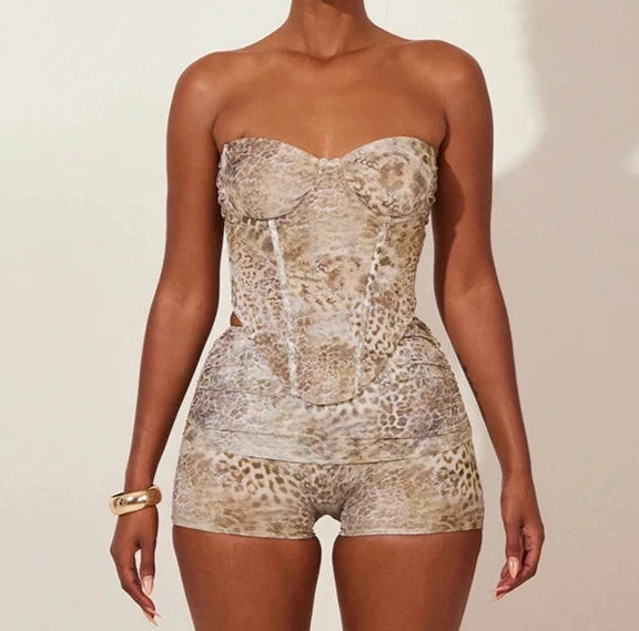 Leopard Print Two Piece Corset Set