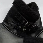 Black Faux Leather Fur Lined Aviator Jacket