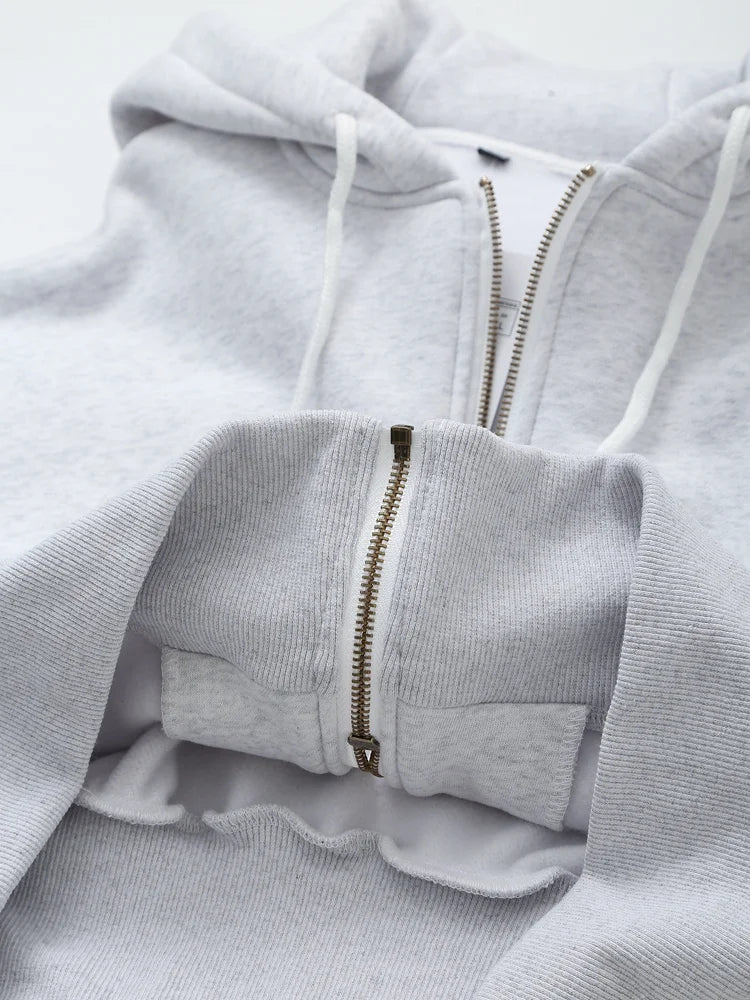Zipper Pocket Hoodie & Seam Detail Joggers Two Piece Set