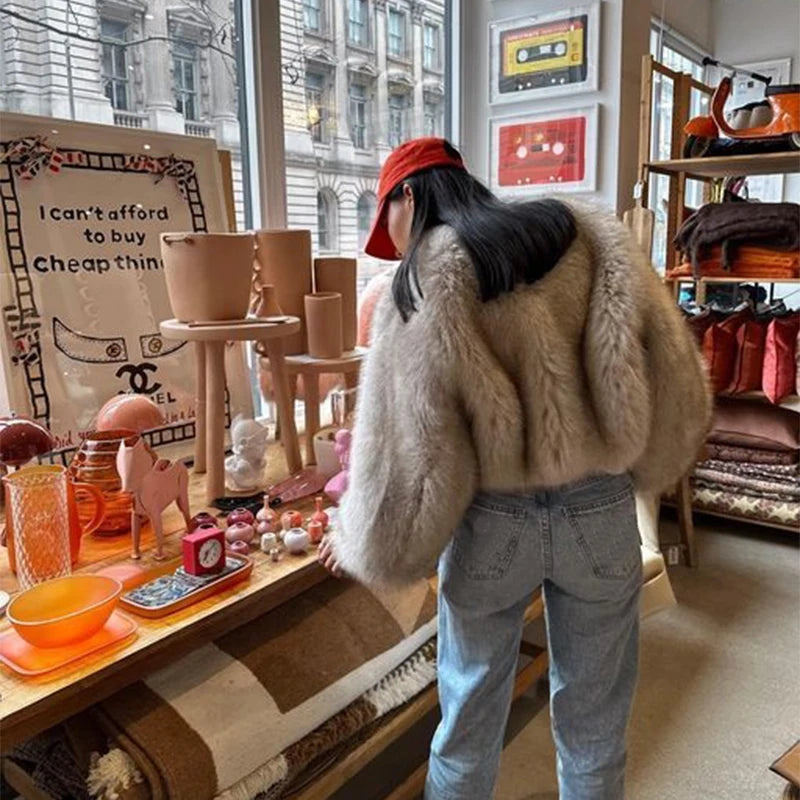 Luxury Gradient Cropped Faux Fur Coat