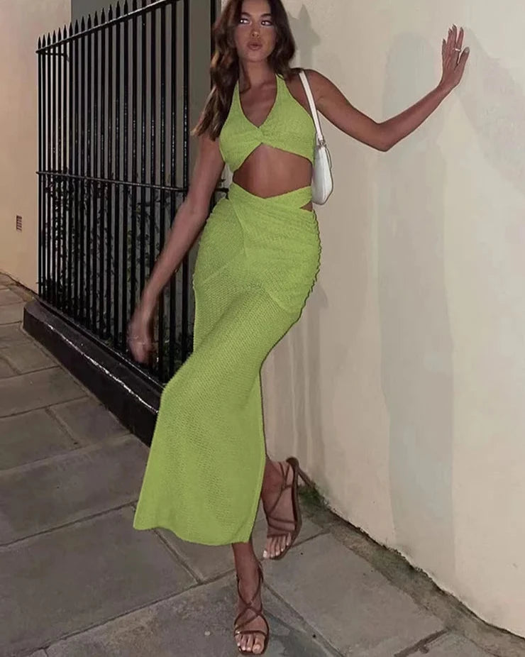 Halter Knot Top & Maxi Skirt