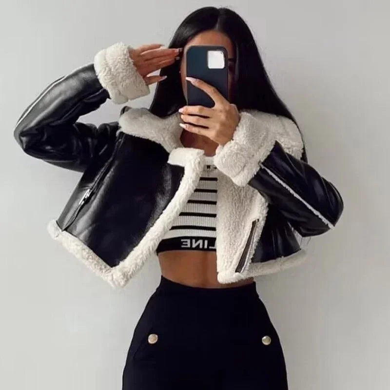 Aviator Cropped Leather Jacket