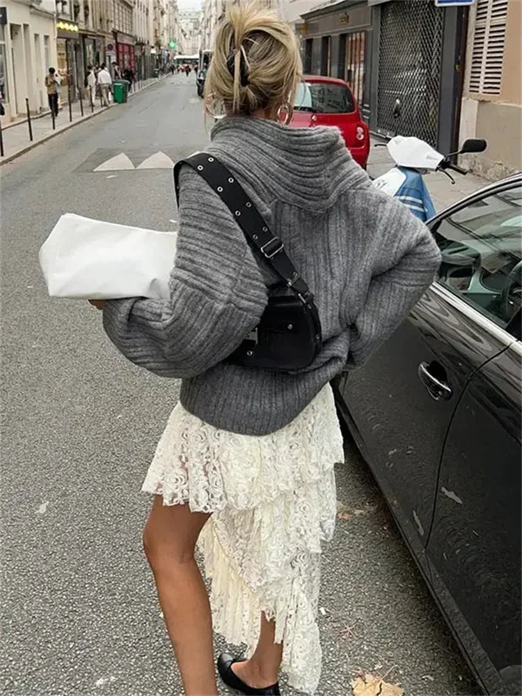 Off-Shoulder Solid Knit Oversized Sweater