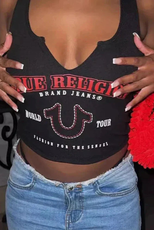 Graphic Printed Cropped Tank Top