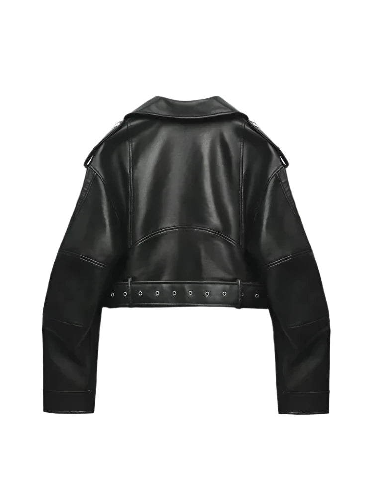 Oversized Vintage Black Loose Faux Leather Biker Jacket