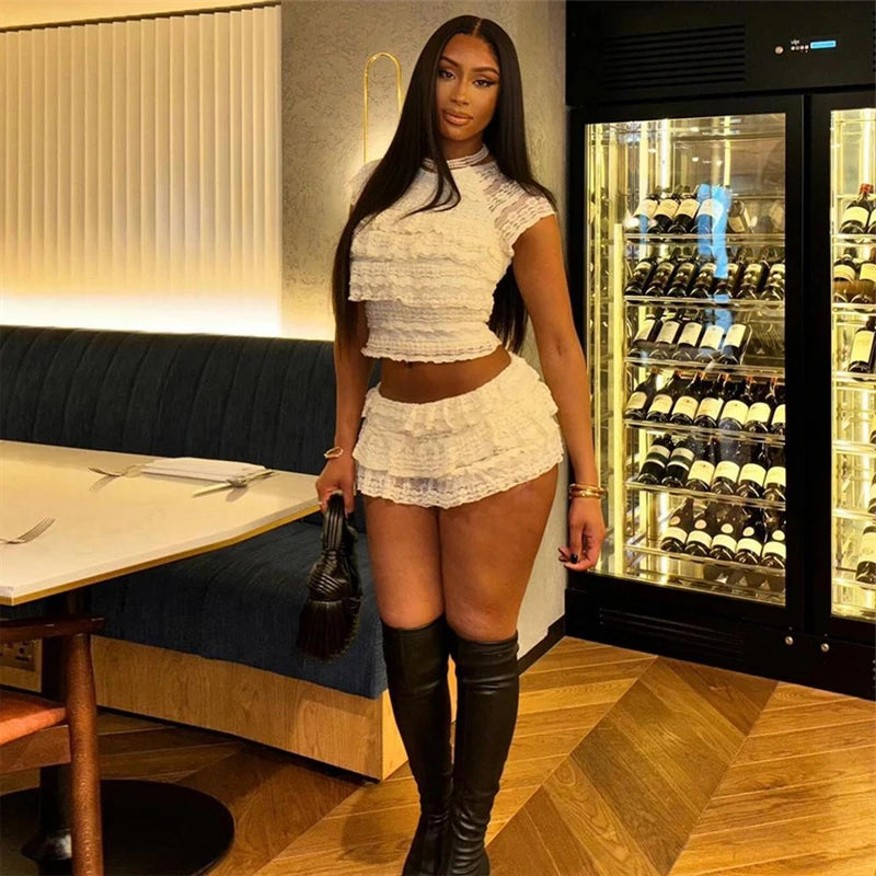 Stacked Ruffle Mini Skirt Two Piece Set