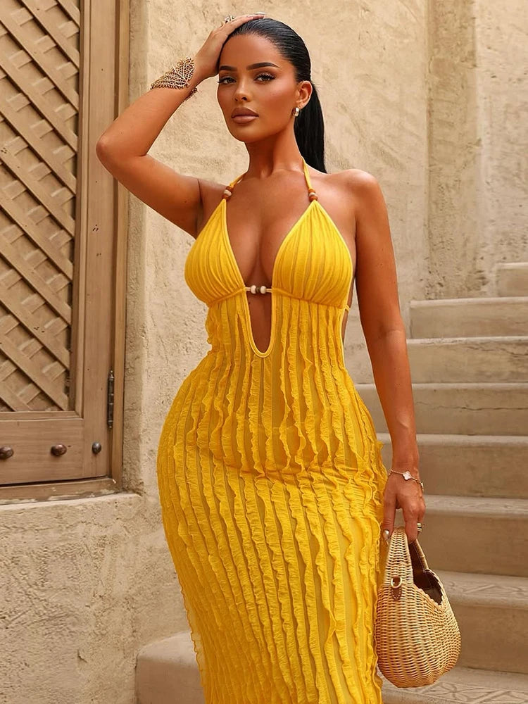 Elaris™ Ruched Halter Maxi Dress