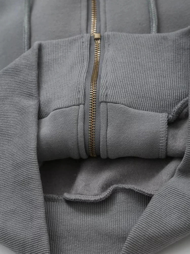 Zipper Pocket Hoodie & Seam Detail Joggers Two Piece Set