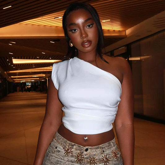 White Asymetric Neck Top