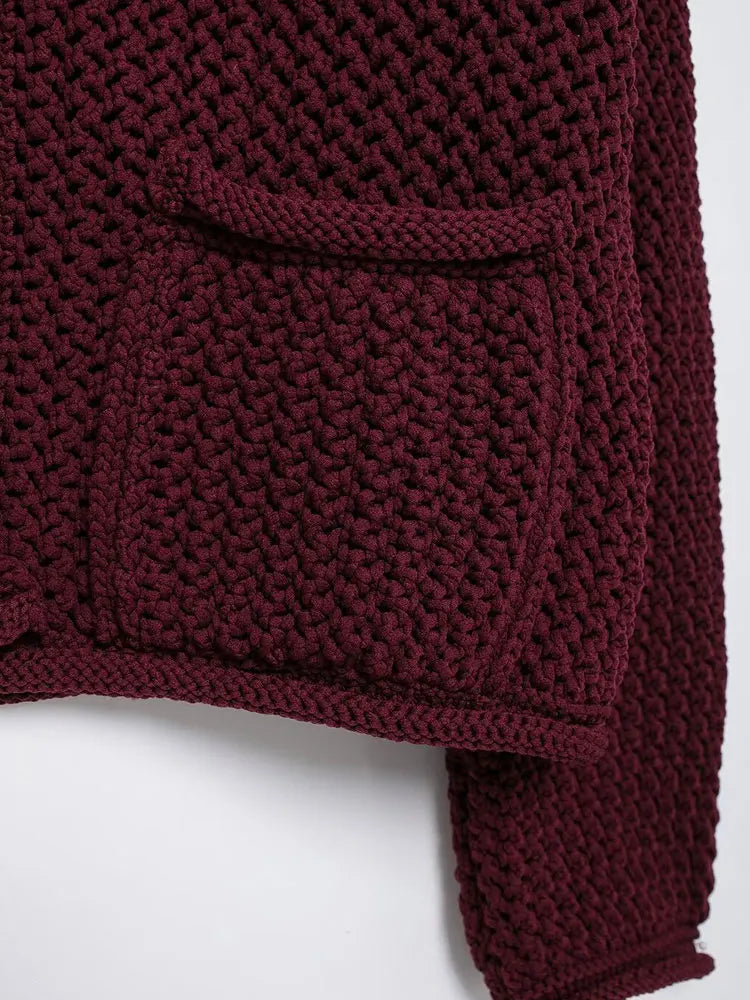 Burgundy Knitted Button Detail Cardigan