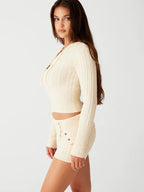 Knitted Hooded Cardigan Shorts Two Piece Set