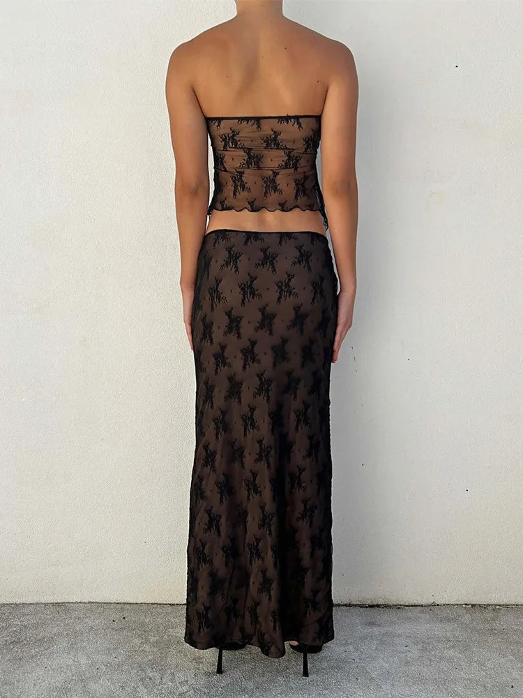 Isadora™ Off Shoulder Sleeveless Lace Top & Long Skirt Set