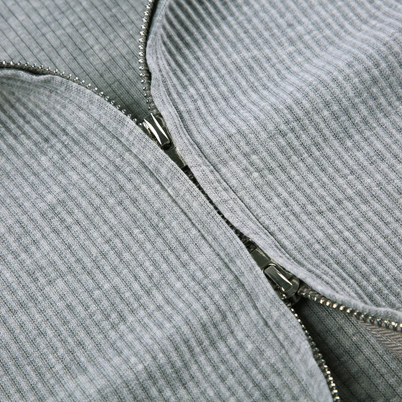 Marl Gray Three Piece Bralette Shorts And Cardigan Set