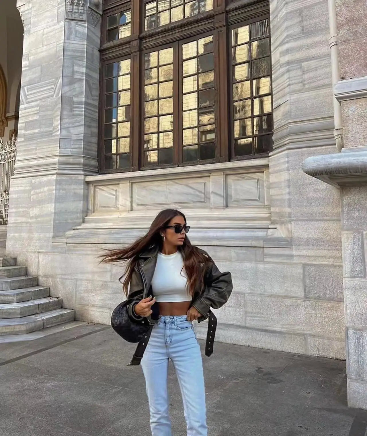 Washed Leather Belted Jacket