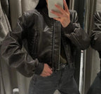 Washed Faux Leather Cropped Jacket