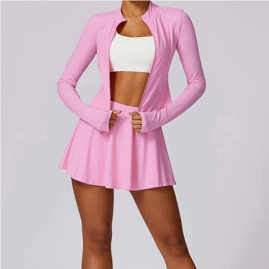 Yoga 2 Piece Set Long sleeved Jacket & Skirt