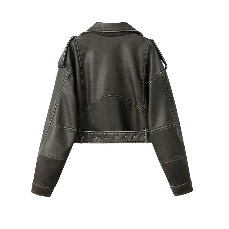 Washed Leather Belted Jacket