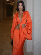 Satin Flare Shirt & Maxi Skirt Set
