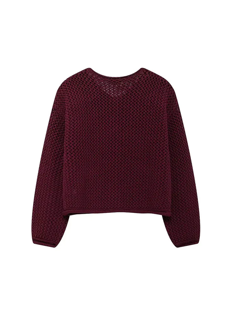 Burgundy Knitted Button Detail Cardigan