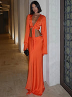 Satin Flare Shirt & Maxi Skirt Set