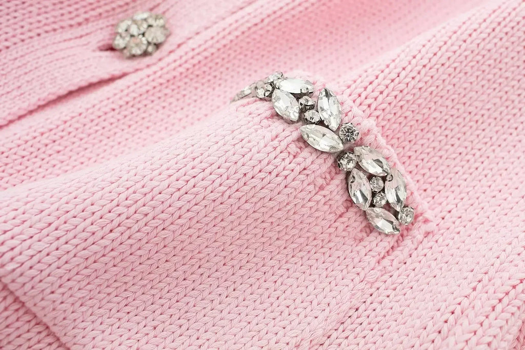 Knitted Diamanté Button Detail Cardigan