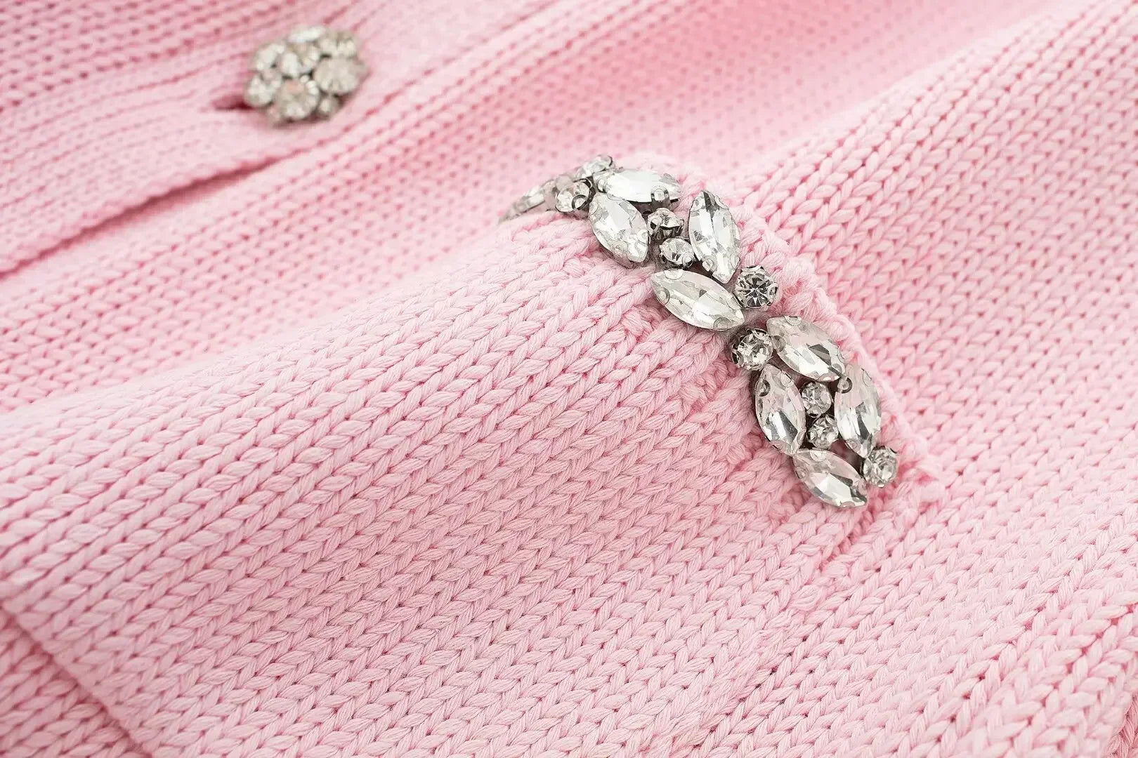 Knitted Diamanté Button Detail Cardigan