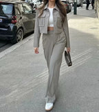 Crop Jackets And Wide Leg Trousers Two Piece Set
