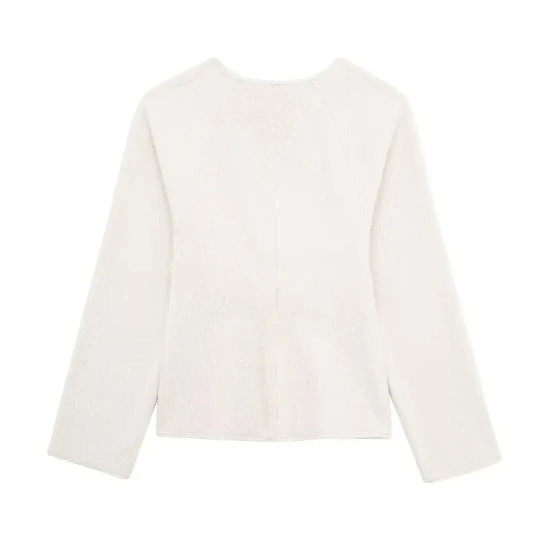 Vintage White Leather Buckle Woolen Jacket