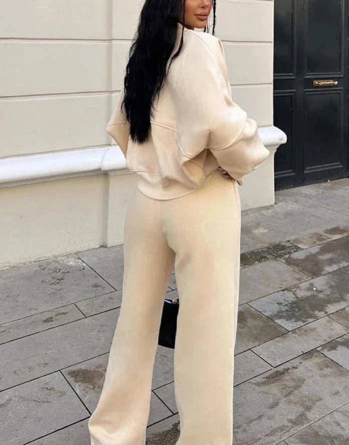 Fleece Lined Zipper Jacket & Joggers Two Piece Set